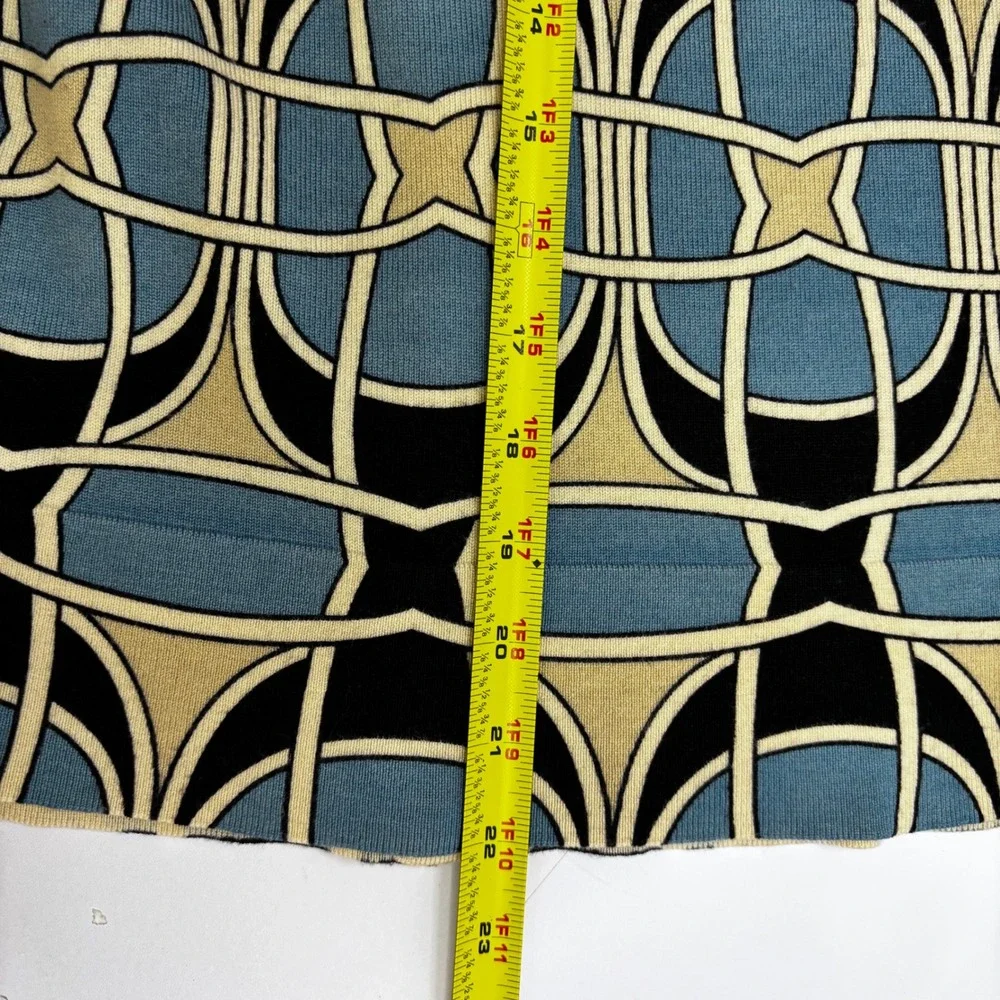 Ann Taylor Geometric Link Print Cardigan Sweater Blue‎ Black Tan XL 3/4 Sleeve